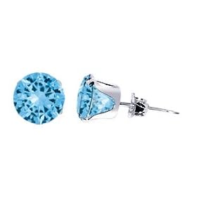 6MM Round Blue Zircon Cubic Zirconia .925 Sterling Silver Post Friction Back Stud Earrings