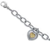 Sterling Silver and 18k Double Heart Drop Bracelet - 7.5 In - JewelryWeb