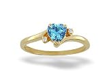 14K Yellow Gold Genuine Heart Blue Topaz and Diamond Ring