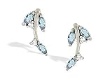 14K White Gold Genuine Marquise Aquamarine and Diamond Earrings