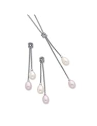 Sterling Silver Freshwater Cultured Pearl Knot 18 in. Necklace & Earring Set