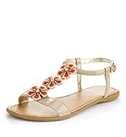 Floral Appliqué Diamanté Strap Sandals