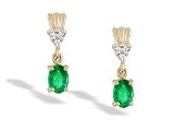 14K Yellow Gold Genuine Oval Emerald and Diamond Dangle Drop Earrings