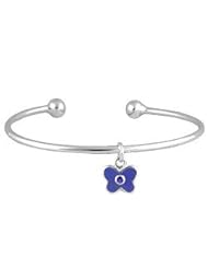 Kids Silver September Birthstone Butterfly Charm Torque Bangle For Girls