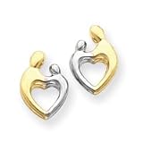 14k w/Rhodium Heart Shaped Mother & Child Post Earrings