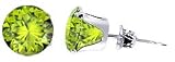 Sterling Silver 6 MM Round Peridot Cubic Zirconia Stud Post Friction Back Earrings