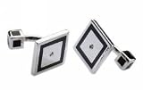 Square Cuff Links with Inlaid Black Resin and 2 Round Cut Diamonds by Hot Diamonds Sterling Silver