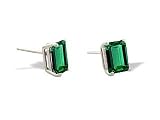 14K White Gold Emerald-cut Created Emerald Stud Earrings