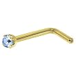 Solid 14KT Yellow Gold 2mm Light Blue Cubic Zirconia L-Shaped Nose Ring - 20 Gauge