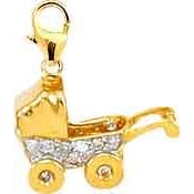 Baby Carriage, 14K Gold Diamond Charm by EZ Charms