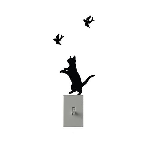 Cat Chasing Birds Light Switch Decals Custom Vinyl Wall Art Made In USA color Red