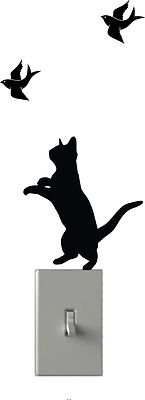 Cat Chasing Birds - Light Switch Decals - Custom Vinyl Wall Art - Made In USA color matte black