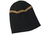 District Threads- Rib Knit Beanie with Stripe Black/Khaki-OSFA