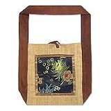 Silk and hemp shoulder bag, 'Brown Poppies'