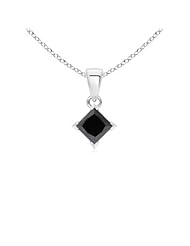 0.58 ct Princess Enhanced Black Diamond Solitaire Pendant Necklace