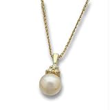 14k Gold Pearl & Diamond Pendant With Cable Chain