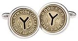 Silver plated cufflinks with New York City transit token