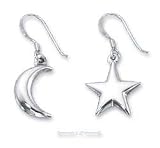 Sterling Silver ed Puffed Moon Star Mismatch Pair Earrings