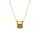 14K Gold Princess Cut Citrine Pendant with 18 Chain