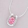 Rhinestone In Sterling Silver Horseshoe Necklace, Pink