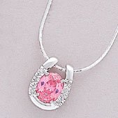 Rhinestone In Sterling Silver Horseshoe Necklace, Pink