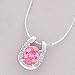 Rhinestone In Sterling Silver Horseshoe Necklace, Pink