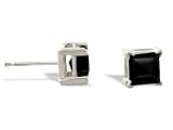 14K White Gold Genuine Square Black Onyx Stud Earrings