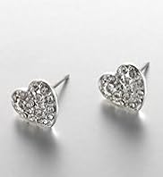Silver Plated Sparkle Diamanté Heart Earrings