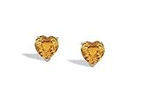 14K White Gold Genuine Heart Citrine Stud Earrings