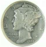 1942 Mercury Dime in 2x2 Cardboard Holder #247