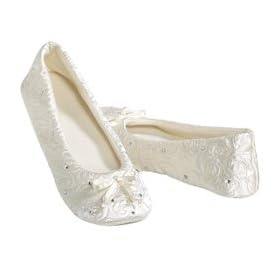 Isotoner Rose Quilted Satin Ballerina with Rhinestones
