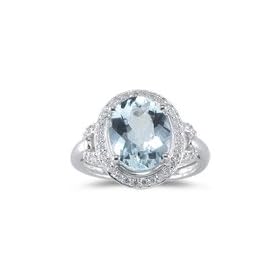 0.21 Ct Diamond and 3.21 Cts Aquamarine Ring in 14K White Gold by