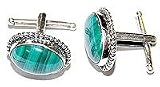 Set of Cufflinks Pair Men Sterling Silver Melachite Gemstone (cflng127)