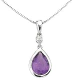 9ct White Gold, Diamond and Amethyst Pendant with 18 Venetian Box Chain
