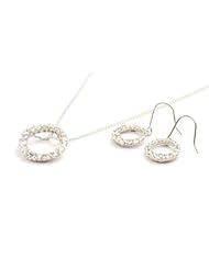 Toc Sterling Silver Cz Circle Pendant and Drop Earrings Set