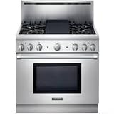 Thermador Pro Harmony PRL364EDH 36 Pro-Style All-Gas Range with 4 Star Burners (2 w/ ExtraLow Simmer Setting), Electric Griddle, European 3rd Element Convection, Manual Clean & 5.0 cu. ft. Oven Capacity: Liquid Propane