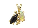 Black Coral Pendant with Opal in 14K Yellow Gold