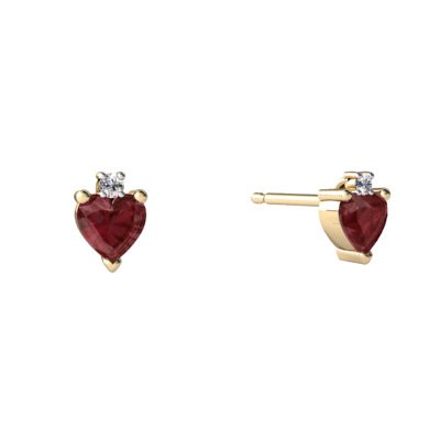 14K Yellow Gold Heart Ruby Earrings