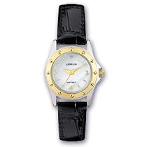 Lorus Women's Black Leather Watch, Diamond, LR3342, SPECIAL, Mother of Pearl Dial
