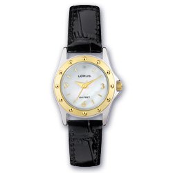 Lorus Women's Black Leather Watch, Diamond, LR3342, SPECIAL, Mother of Pearl Dial