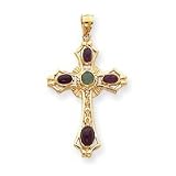 14k Ruby and Emerald Cabochon Cross Pendant - Measures 24.7x44.3mm