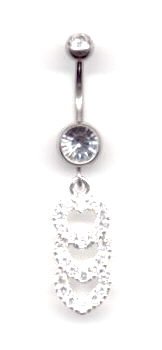 21WJ127GGRL Double Jeweled Navel Bar with Heart Link Pendant in Crystal