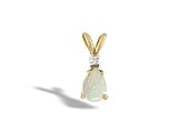 14K Yellow Gold Genuine Pear Opal and Diamond Pendant