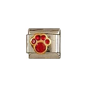 Clearly Charming July Ruby Color Paw Print Birthstone Cat Dog Bear Animal Theme Italian Charm