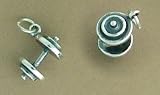 Sterling Silver Charm, Dumbbell Weight, Weight Training, Lift Weights, 9/16 inch, 2.4 grams