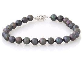 Childrens Toyshop  Jewelry : 6 - 6.5mm Cultured Round Black Pearl Bracelet 14K White Gold