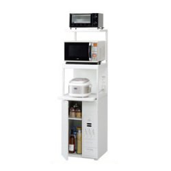 エムケー精工(MK精工) 上棚付レンジ台(米びつ20kg付) ファインキッチン(幅48) ホワイト SKU-211W