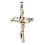 14 Karat Gold Plate and Rhodium Plated Sterling Silver Cross Pendant