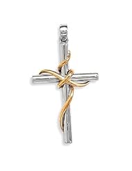 Sterling Silver 14 Karat Gold Plate and Rhodium Plated Sterling Silver Cross Pendant