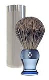 eShave Fine Badger Blue Travel Shaving Brush with Silver Canister